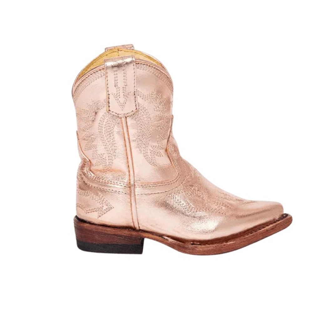 Mini Maggie Metallic Rose Gold Western Cowboy Boots Luxury Fashion Kids